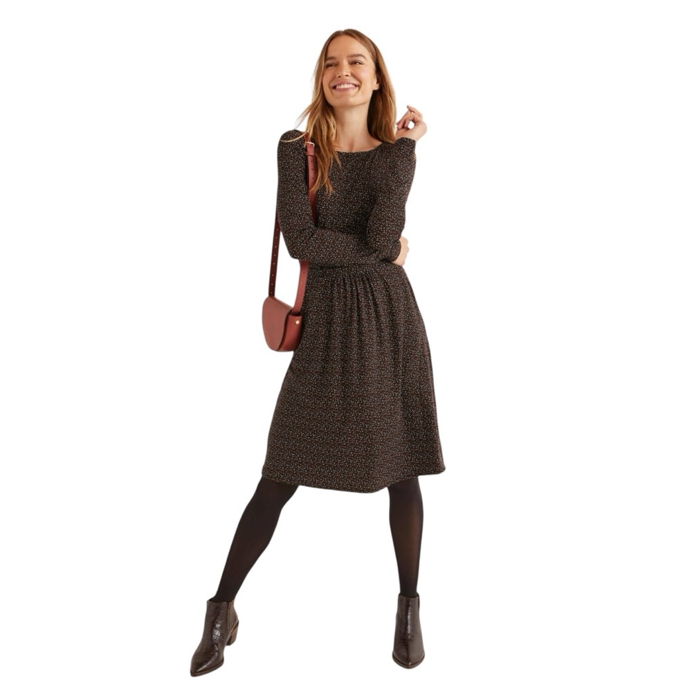 BODEN Abigail Boat Neckline Jersey Dress in Black Confetti Spot